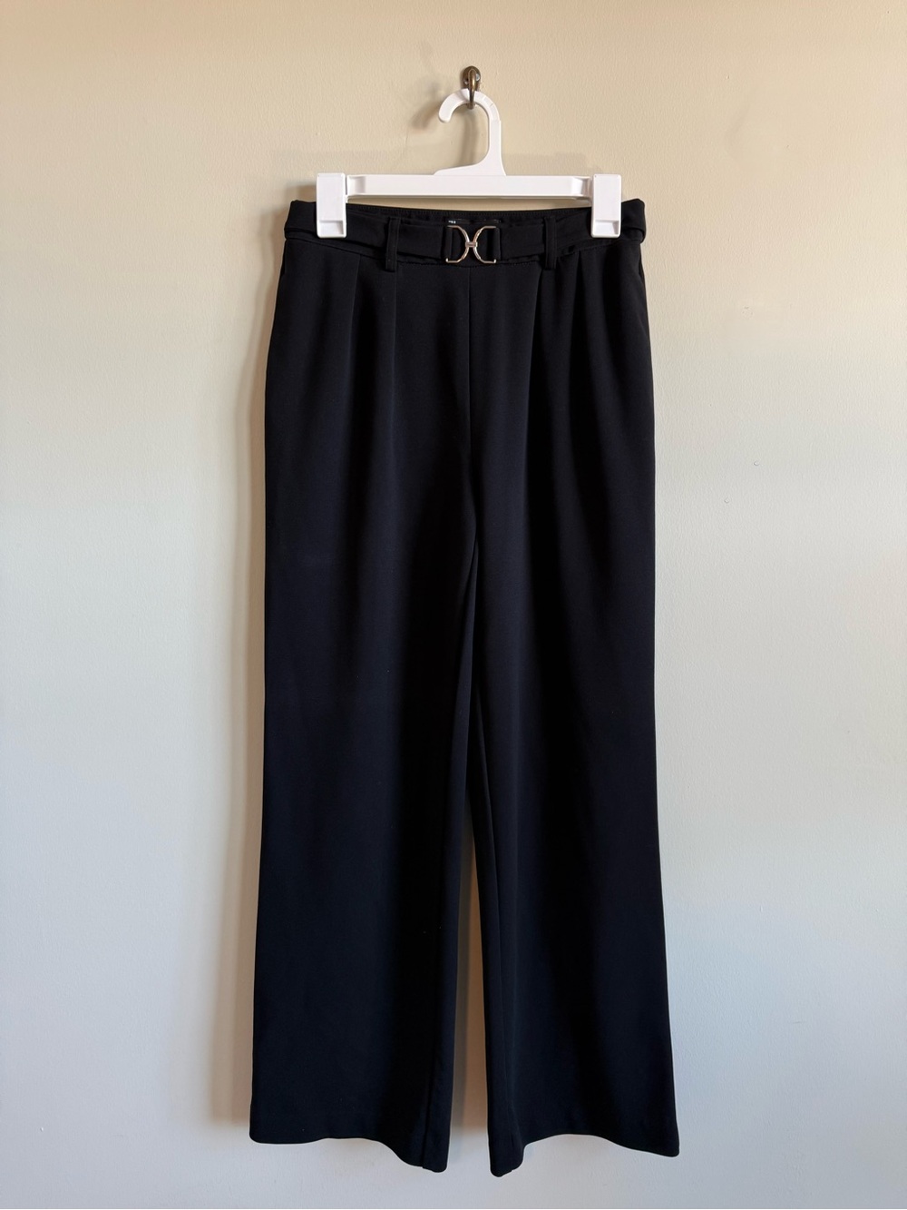 Jules & Leopold Black Wide-Leg Pants with Gold Buckle, Size S